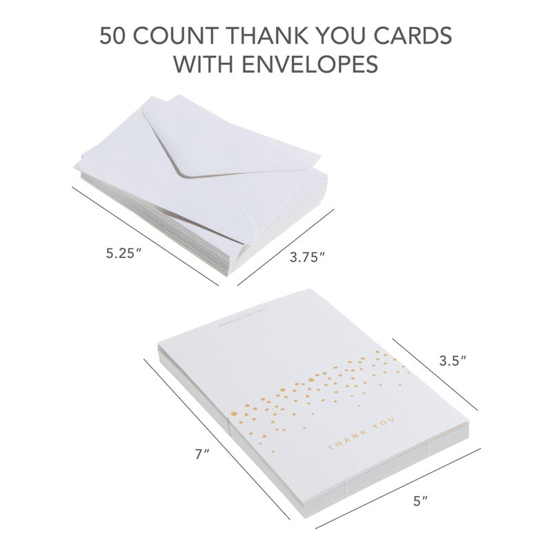 Gartner Studios Gold Foil Dots Thank You Cards, Ivory and Gold Foil Blank Thank You Notes, 3.5â€ x 5â€, Set of 50 Blank Notecards with Envelopes (13745) - Image 2